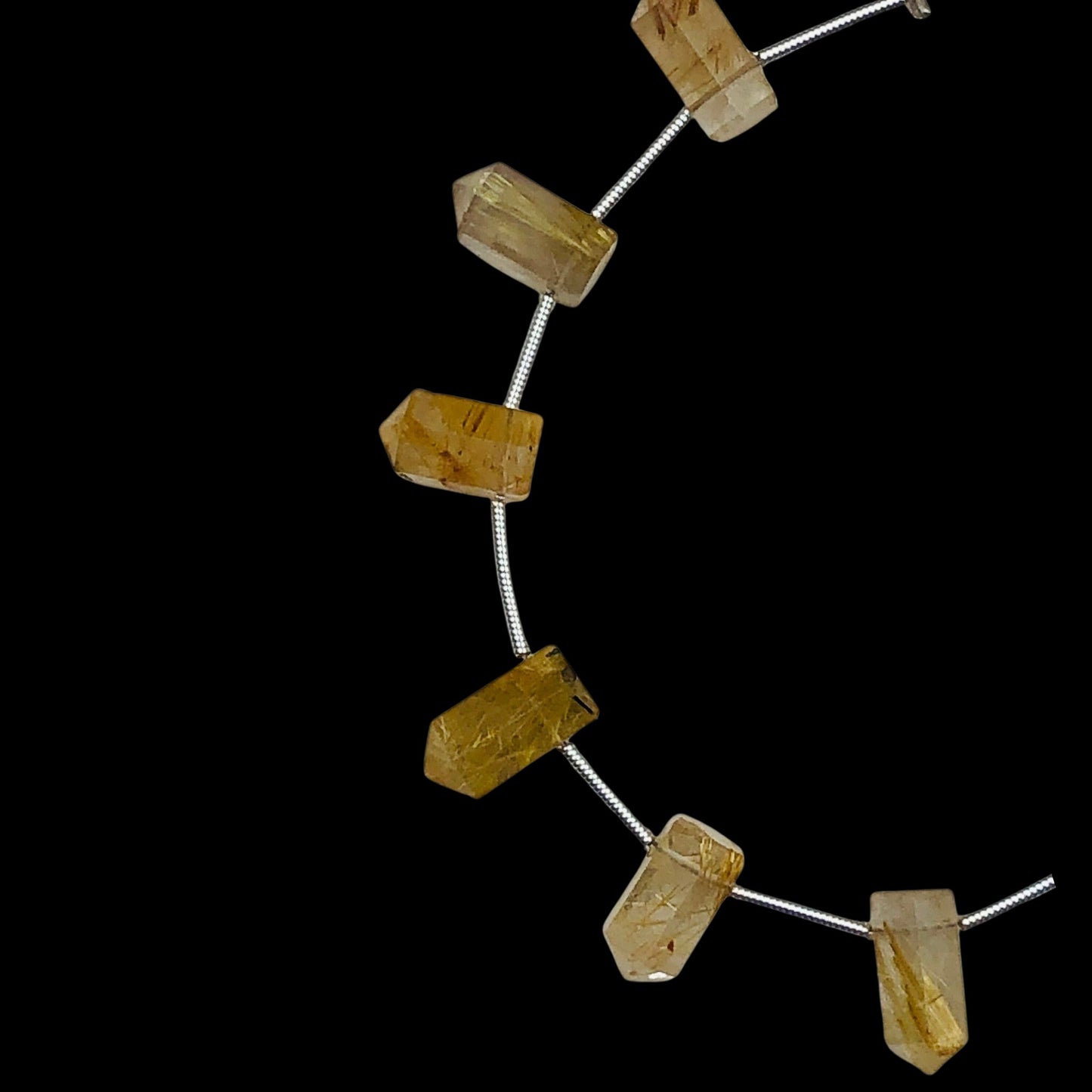 Natural Golden Rutile Faceted Pencil Briolette Beads