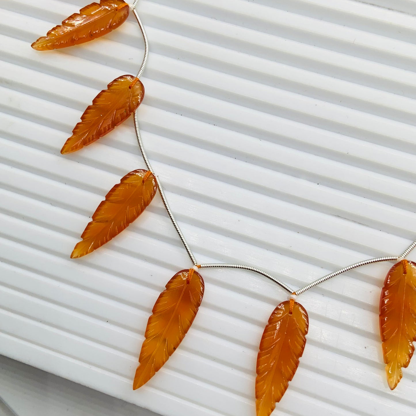 Orange Onyx 10 Pieces Leaf Shape Carved Gemstone Beads 30x10x4mm