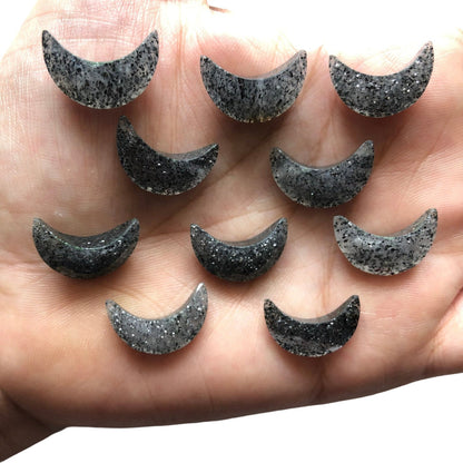 2 Pieces Natural Black sunstone gemstone, Crescent moon shape gemstone, carving gemstone, natural gemstone, moon shape gemstone, size 7x16mm