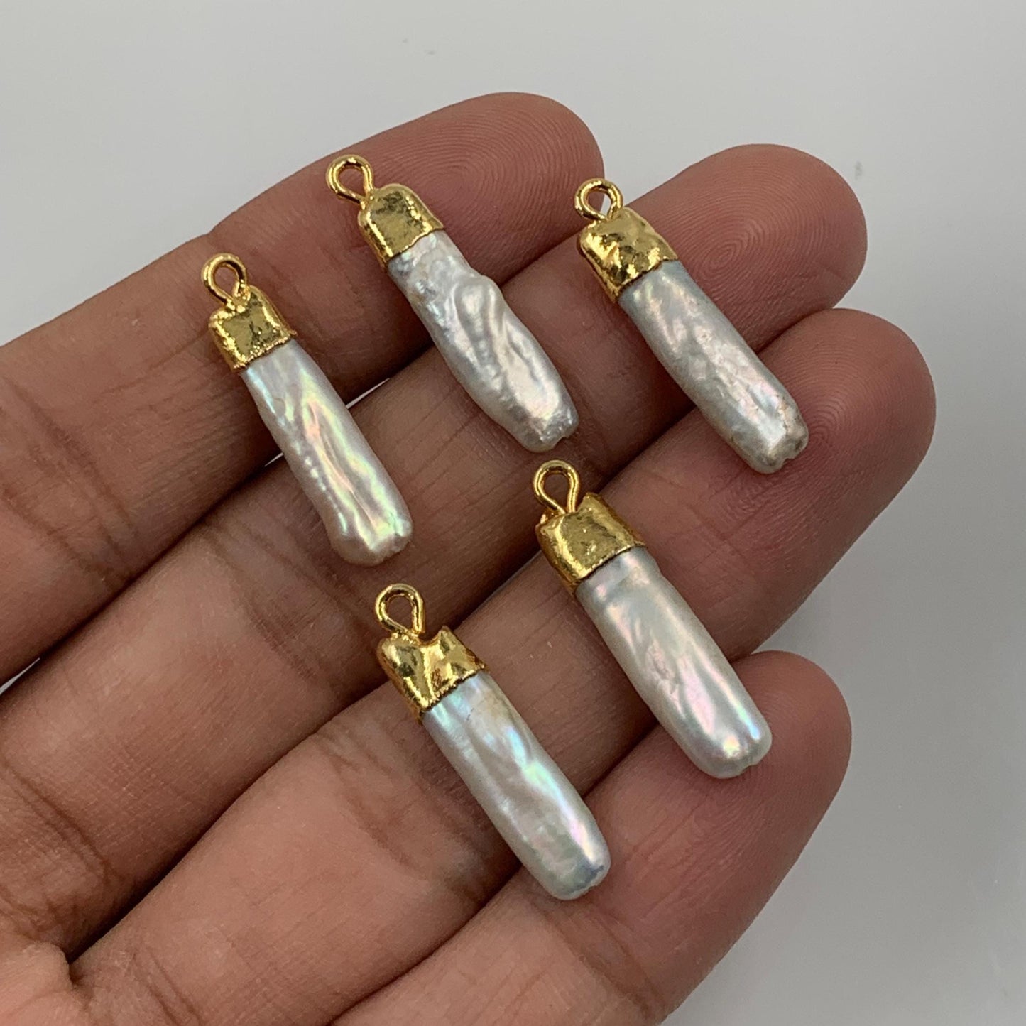 5 Pcs Natural White pearl Barque Shape Gold Bezel Connector Dainty Pearl for wedding Jewelry Size 6x22mm Connectors for pendent gift for her