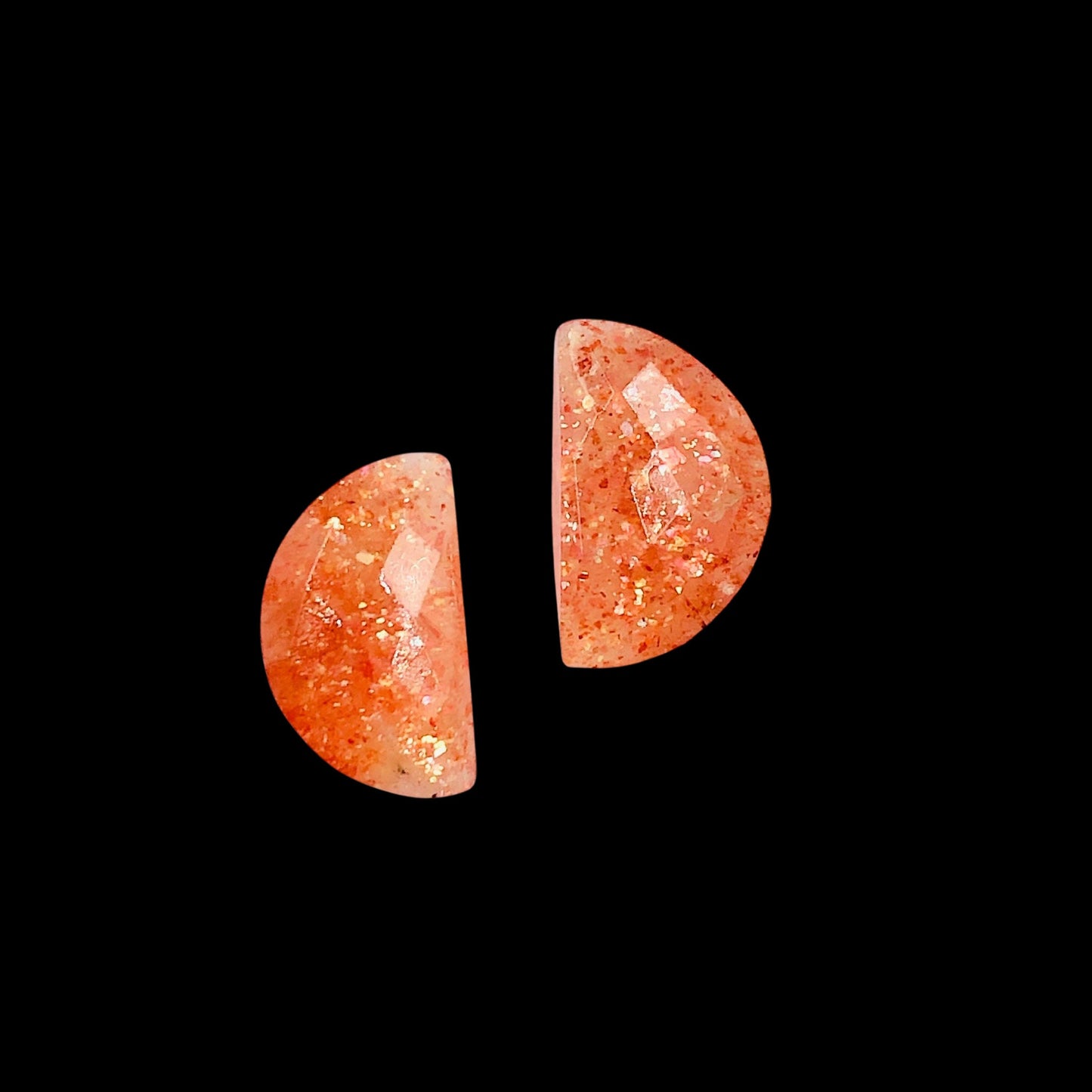2 Pieces Natural Orange Sunstone Faceted Semi Circle Shape Gemstone, Size 10x16mm, Half Moon Gemstone Briolette, Making Jewelry, SKU-BBI234