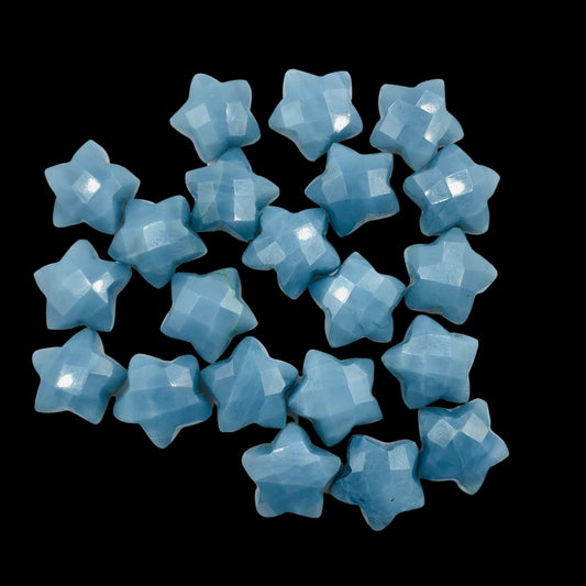 2 Pieces Natural Blue Opal Faceted Star Gemstone Beads, Hand Carved Star Briolette, Size 10mm, Loose Stone For Jewelry making, SKU-BBI115