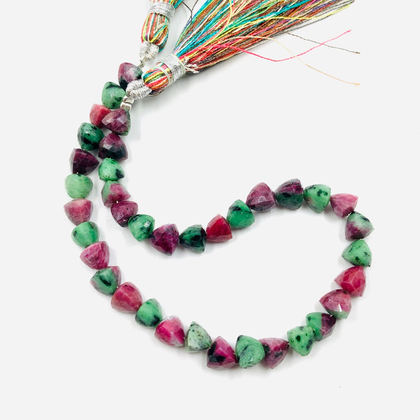 Natural Ruby Zoisite Trillion Shape Faceted Briolette Beads – 6mm, 8” Strand