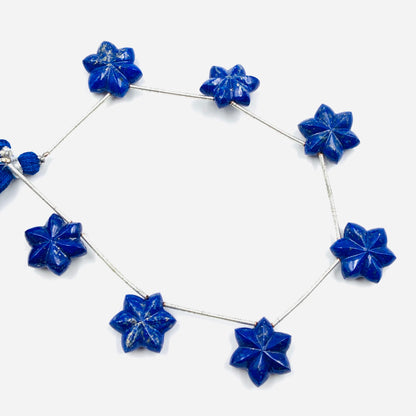 Natural Lapis Lazuli Carved Flower & Star Briolette Beads (7pc) – Side Drilled Gemstone