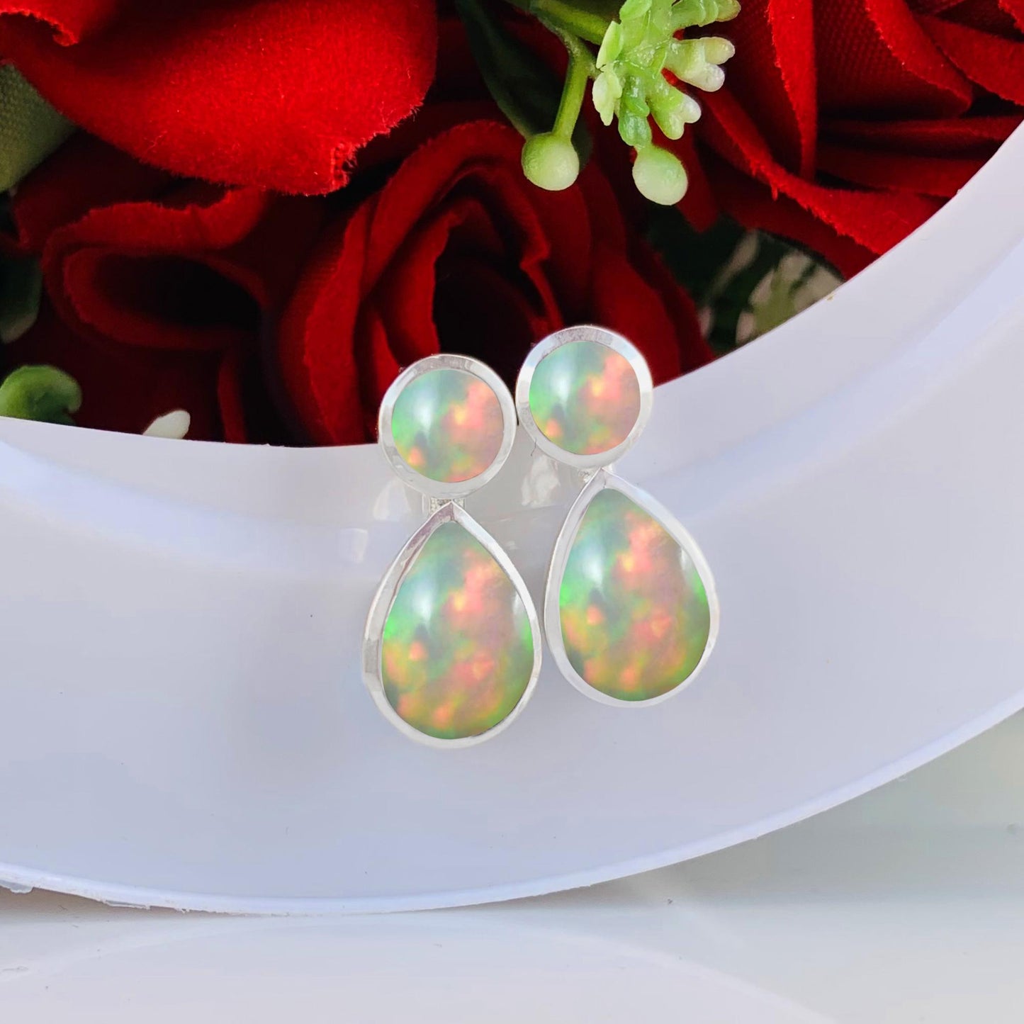 Dainty Opal Studs ~ Deliciated Silver Jewelry ~ Minimalist Fashion Earrings For Her ~ October Birthstone Jewelry ~ Gift For Mom ~ E-0080