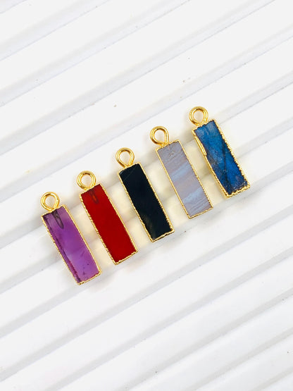 5 Pcs Mix gemstone Smooth Baguette Shape for wedding jewelry Gold Bezel Connector for pendent Natural Mix Gemstone for earring Size 4x15mm