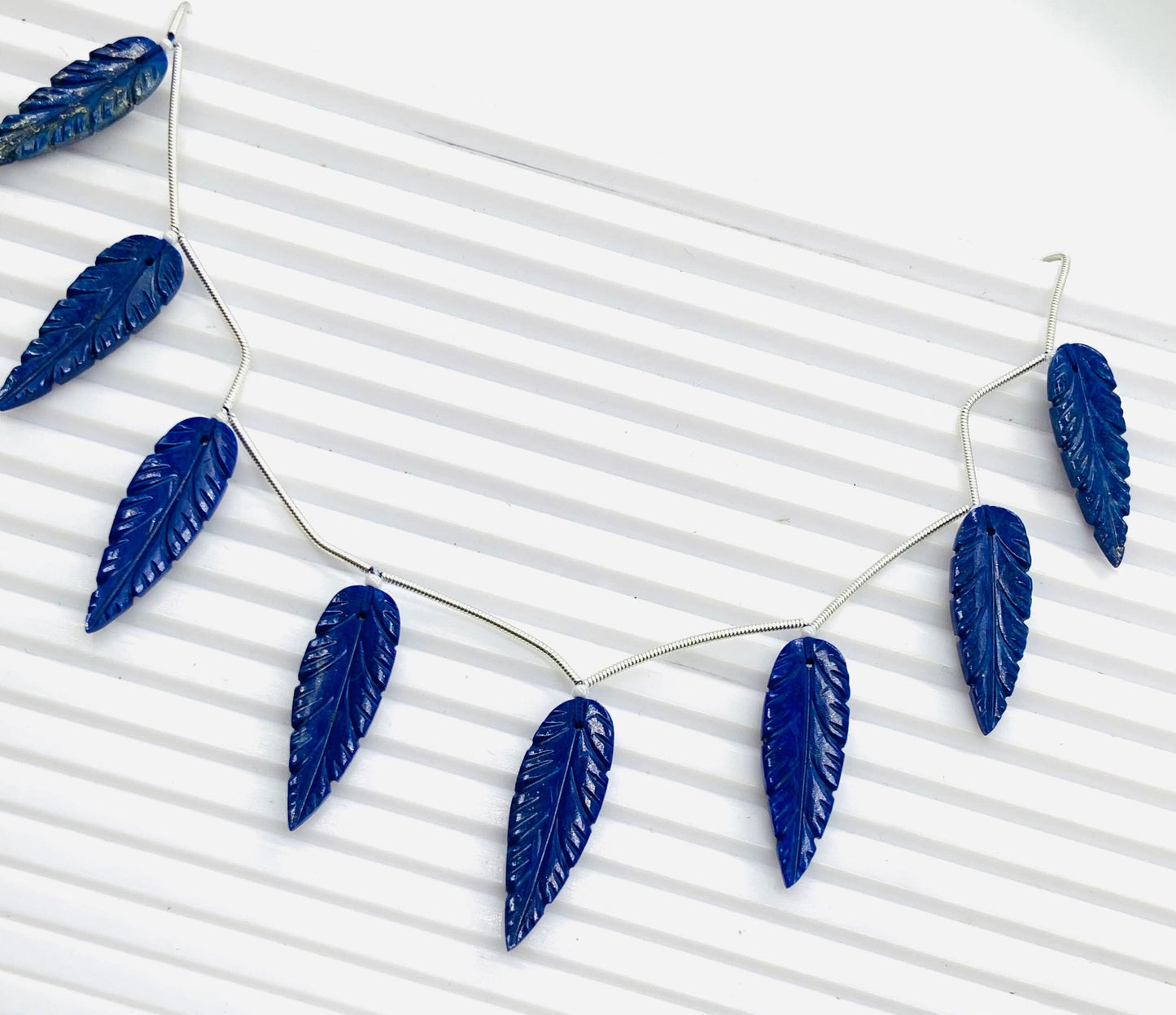 10pcs Lapis Lazuli Leaf Carved Beads 30x10x4mm