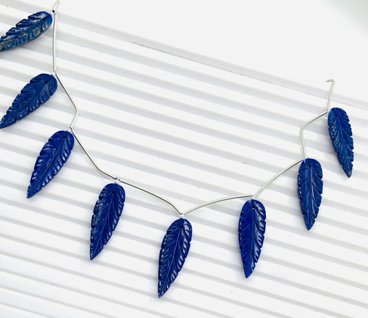 10pcs Lapis Lazuli Leaf Carved Beads 30x10x4mm