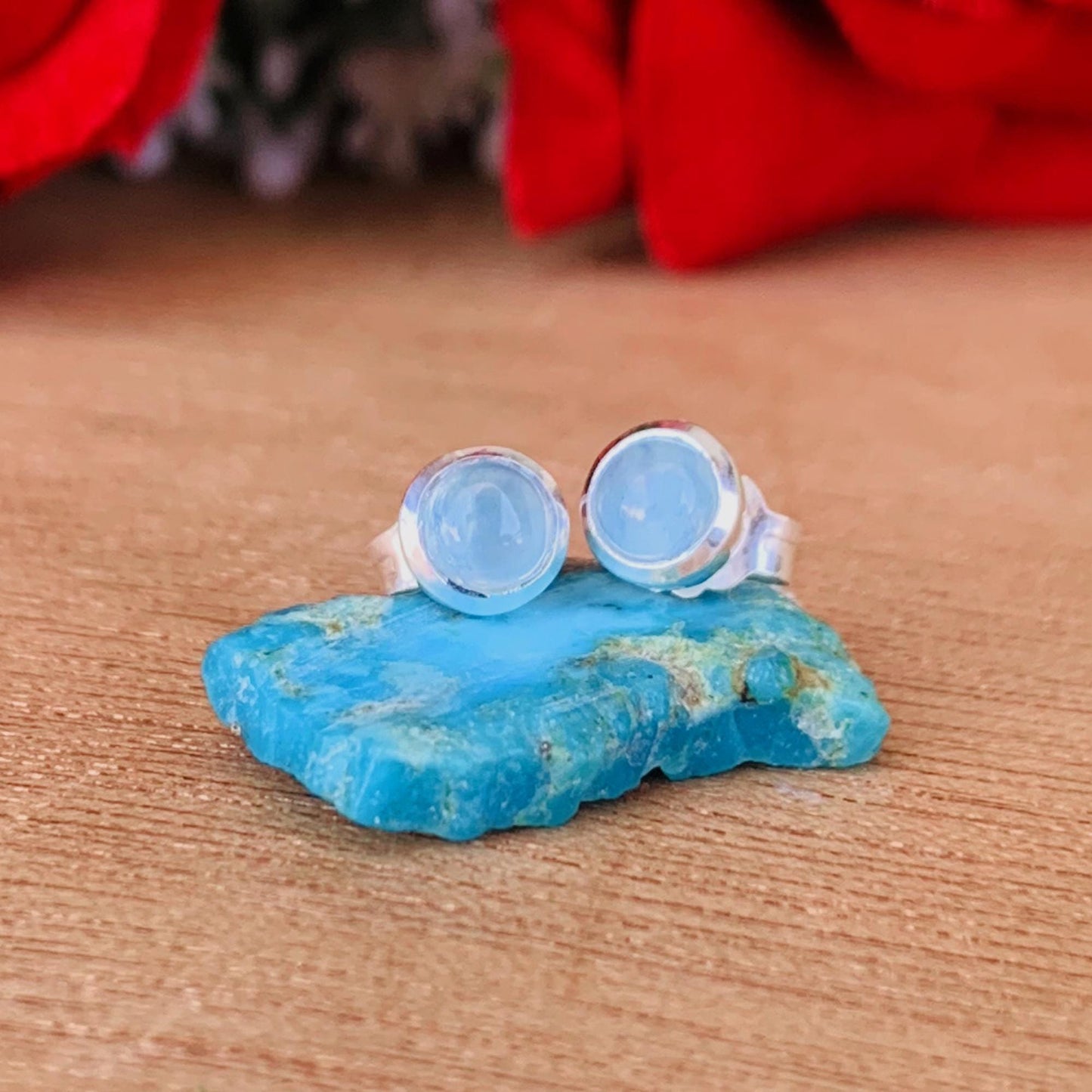 Tiny Aquamarine Studs ~ 925 Sterling Silver Small Studs Earrings ~ Dainty Simple Studs ~ Round Blue Stone ~ Minimalist ~ E-0008