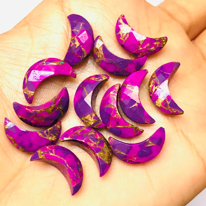 2 Pieces Purple Copper Turquoise Moon , Crescent moon shape gemstone, carving gemstone, Moon shape gemstone, Size 7x16mm SKU-BBI036