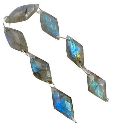 Natural Labradorite Kite Beads - Blue Flash Faceted Gemstone Briolette 9 Pcs