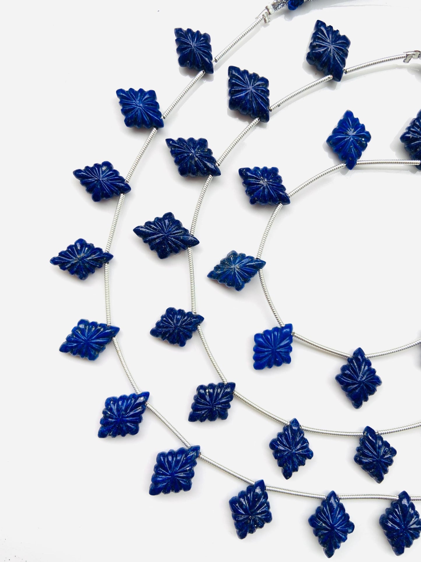 Natural Lapis Lazuli Slot Carved Lozenge Briolette Beads 11x15mm Side Drill Gemstone 10pcs