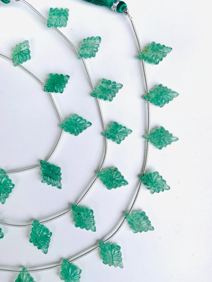 10 Pcs Natural Green Strawberry Slot Carved Side drill gemstone Fancy shape Briolette lozenge beads for jewelry Size 11x15x4mm gift for her