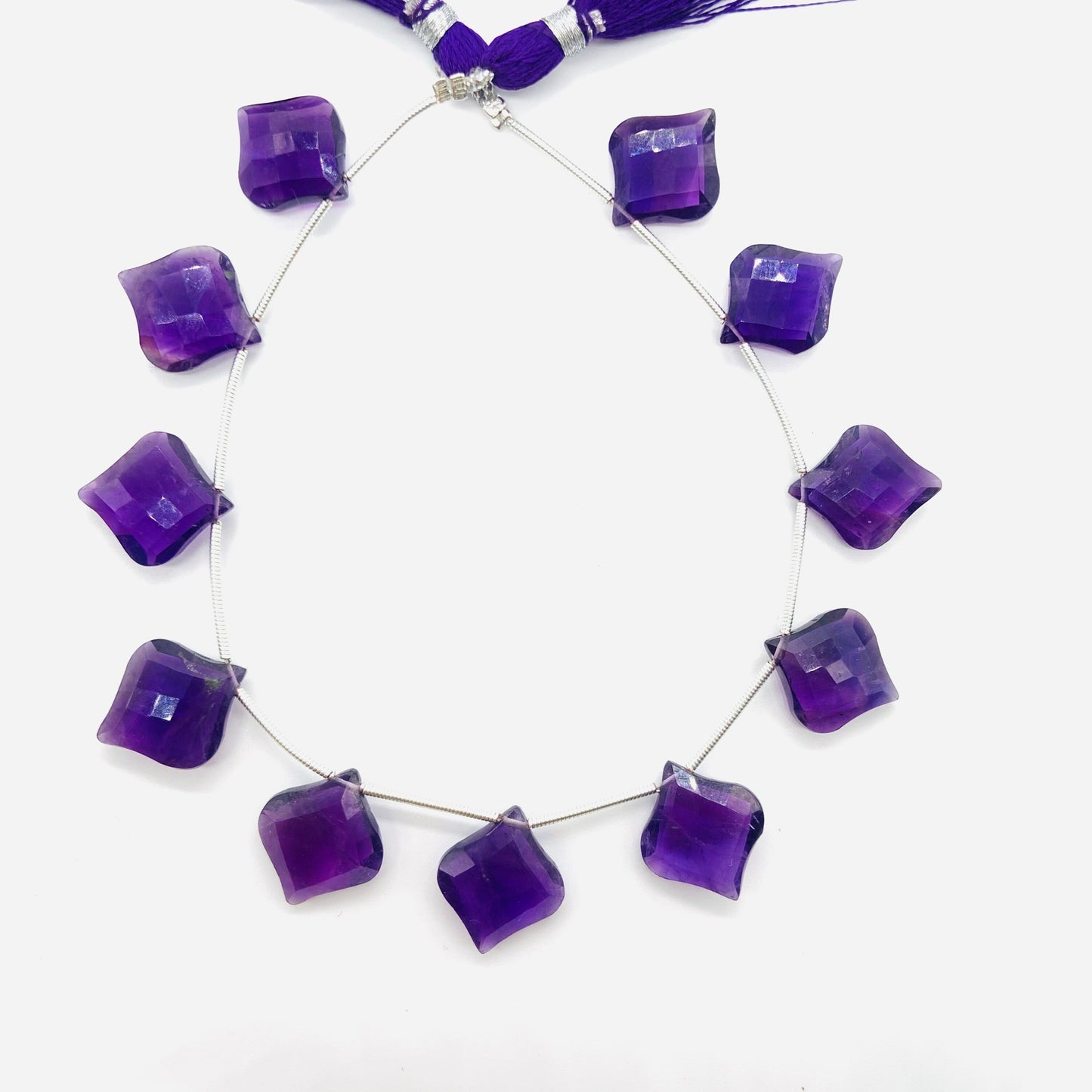 Natural Amethyst Hand Carved Fancy Cut Gemstone Beads 10 Pcs
