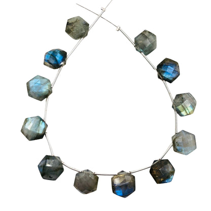 Natural Labradorite Hexagon Beads Side Drill  - 12 mm AAA Gemstone Beads