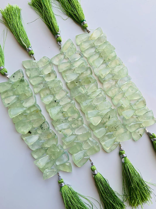 Natural Prehnite Sail Crown Cut Briolette Beads 4 Inch Strand 8x16mm to 9x18mm