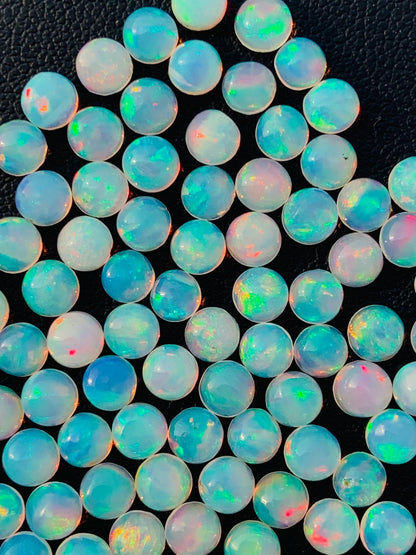 Natural Ethiopian Opal Smooth Round Gemstone Cabochon, CALIBRATED Loose Stone Cab, Round Jewelry Making Cabs Semi Precious Cabochon for ring