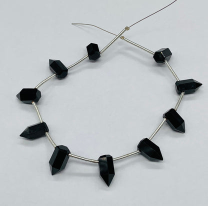 10 Pcs Black Onyx & Faceted Amethyst Beads 6x12mm | Natural Gemstone Necklace