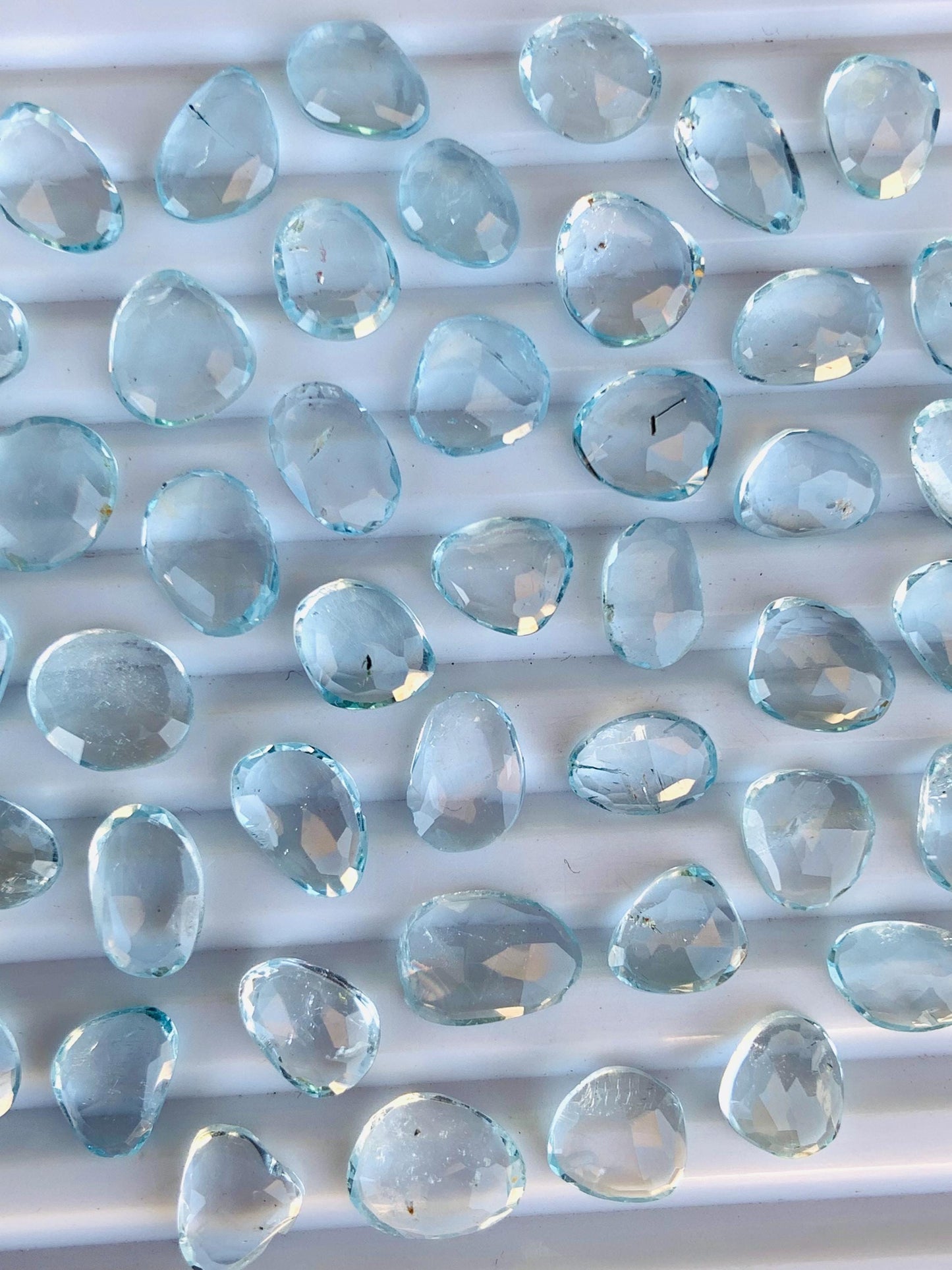 Natural Blue Topaz Rose Cut Slices Cabochons Faceted Rose Cut Flat Back Cabochons, Rose Cut Loose Gemstone, Blue Topaz Gemstone Slices Cut