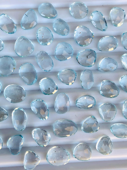 Natural Blue Topaz Rose Cut Slices Cabochons Faceted Rose Cut Flat Back Cabochons, Rose Cut Loose Gemstone, Blue Topaz Gemstone Slices Cut