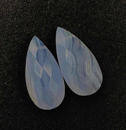 1 Pair Natural Blue Lace Agate Faceted Pear Shape Gemstone, Size 10x20mm,10x25mm Matching Pair Briolette, Earring Making SKU-BBI1047