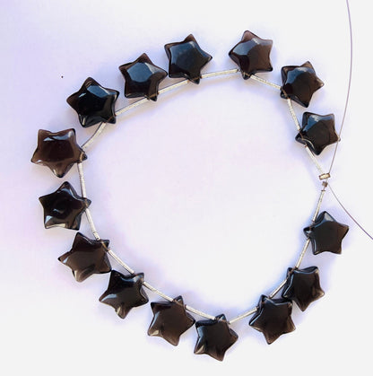 15 Pieces Natural Smoky Quartz Smooth Star Shape Briolette, Star Shape Gemstone For Jewelry, Star Shape Briolette, Size 14mm BBI127