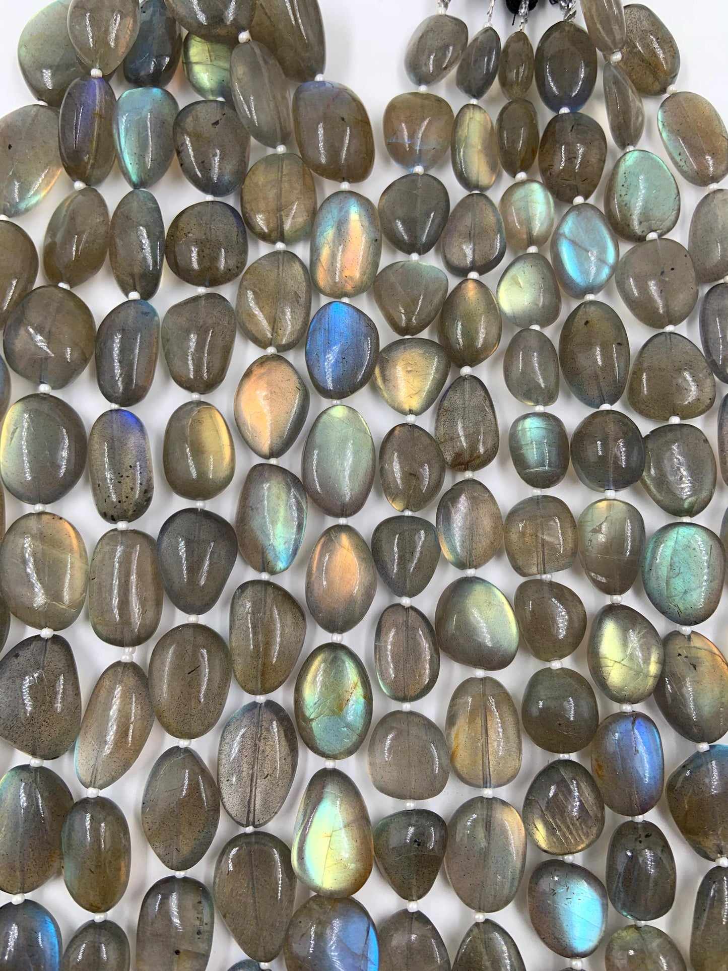 Natural Labradorite Tumble Beads - Smooth Oval Gemstone Strand 16"