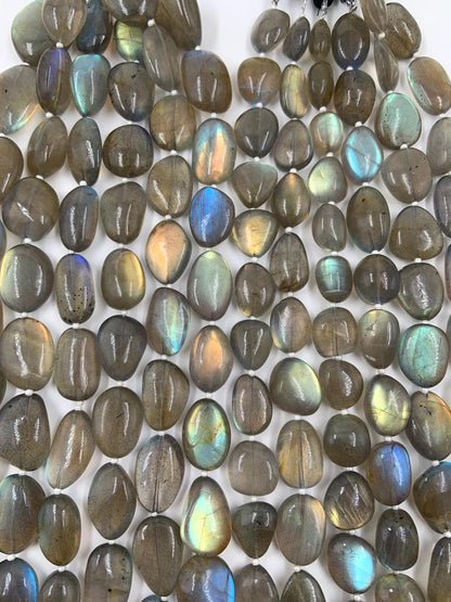Natural Labradorite Tumble Beads - Smooth Oval Gemstone Strand 16"