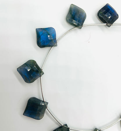 Natural Labradorite Beads 10 Pcs - Faceted Fancy Cut Gemstone, Side Drill