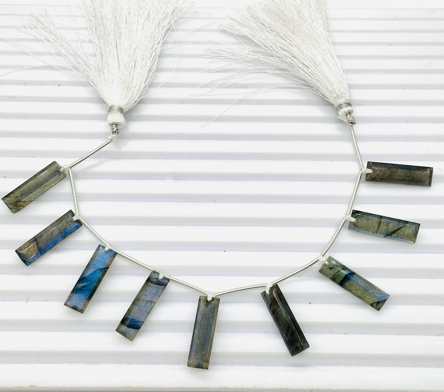 AAA Labradorite Faceted Baguette Step Cut Gemstone Beads 10 Pcs