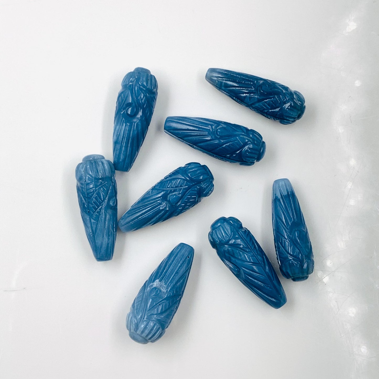 Hand Carved Blue Opal Briolette Beads: Drop Shape Pair, 9x26mm