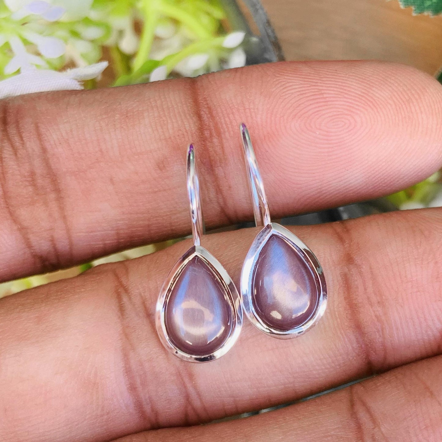 Silk Moonstone Earrings ~ Chocolate Color ~ Pear Shape ~ Sterling Silver Earrings ~ Birthday Gift For Her ~ Statement Earrings ~ E-0017