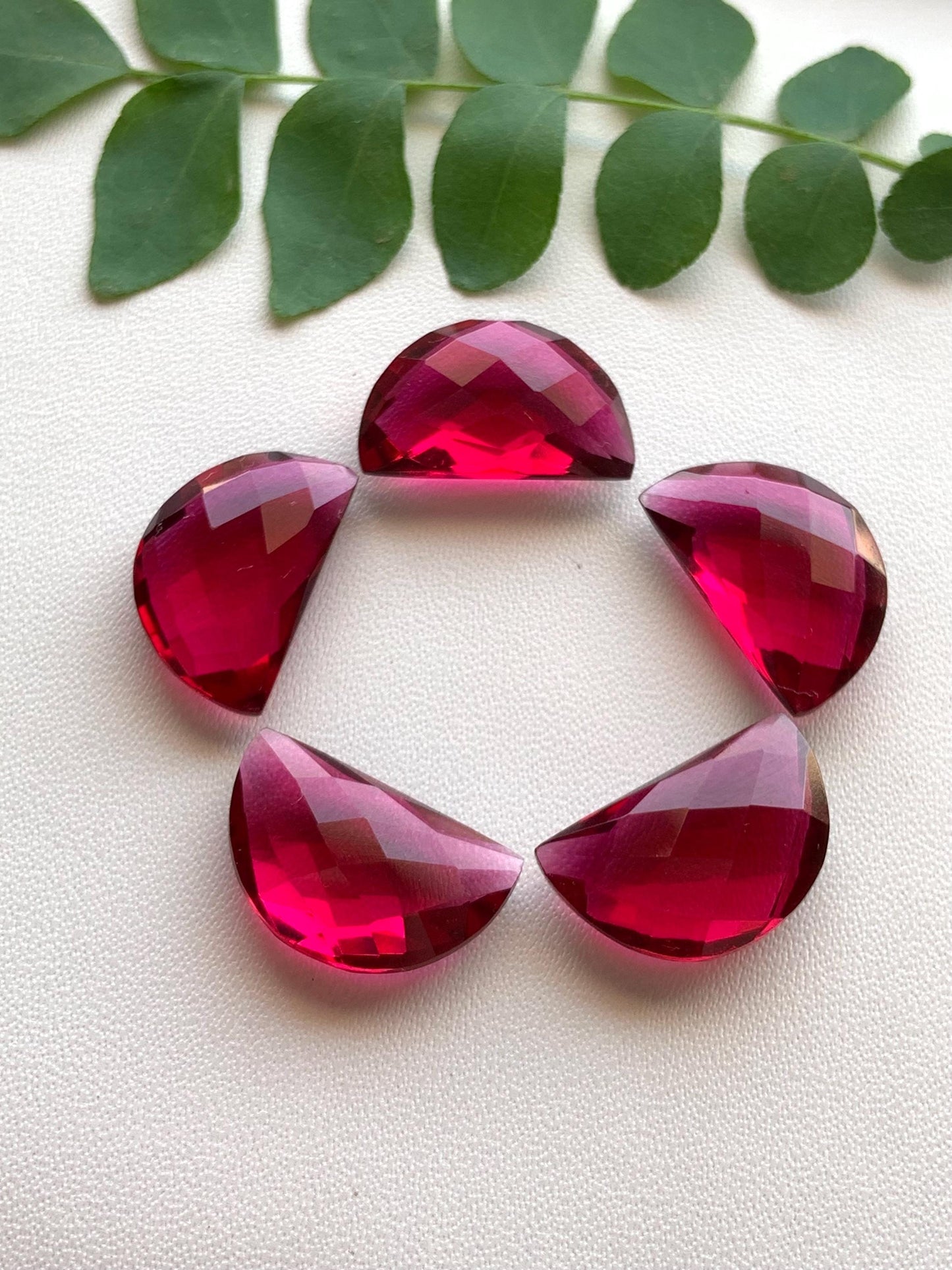 2 Red Hydro Quartz Gemstone, Faceted Half Moon Briolette (10mmx16mm)