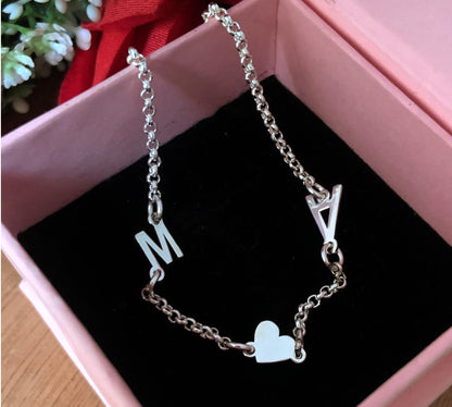 925 Sterling Silver Initial Letter Bracelet - Personalized Jewelry Gift for Her