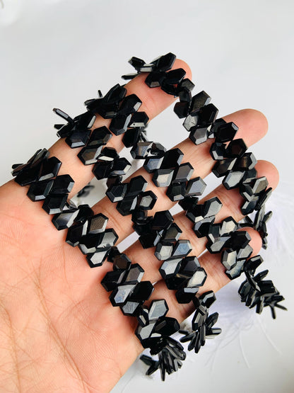 Natural Black Spinel Faceted Step Cut Nugget Beads