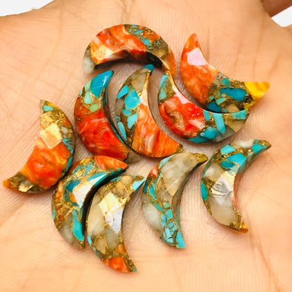 2 Pieces Spiny Oyster Copper Turquoise Moon , Crescent moon shape gemstone, carving gemstone, Moon shape gemstone, Size 7x16mm SKU- BBI032