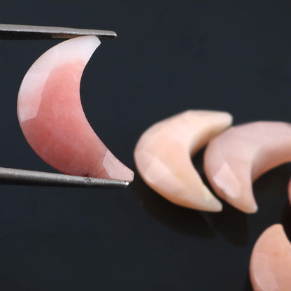 2 Pieces Natural Pink Opal Crescent Moon Shape Loose Gemstone , Carving Gemstone , Natural Gemstone, Moon Shape Gemstone , 7x16 mm