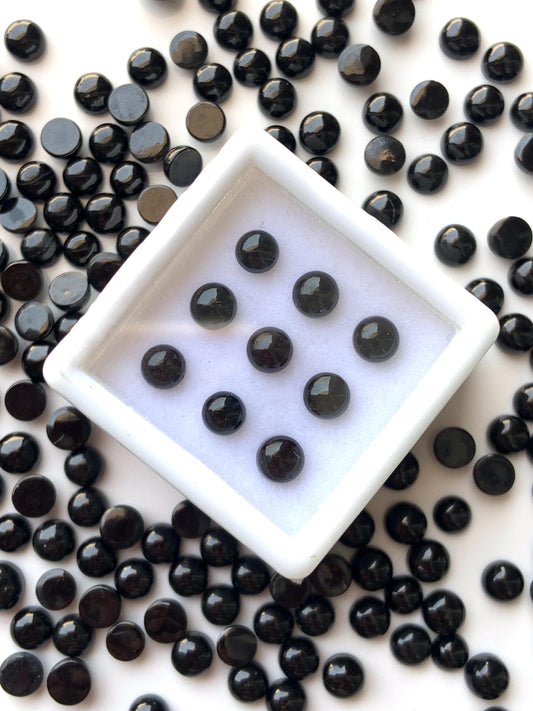 Black Tourmaline Cabochons: Smooth Round Gemstone, Jewelry Making - 10 Pcs
