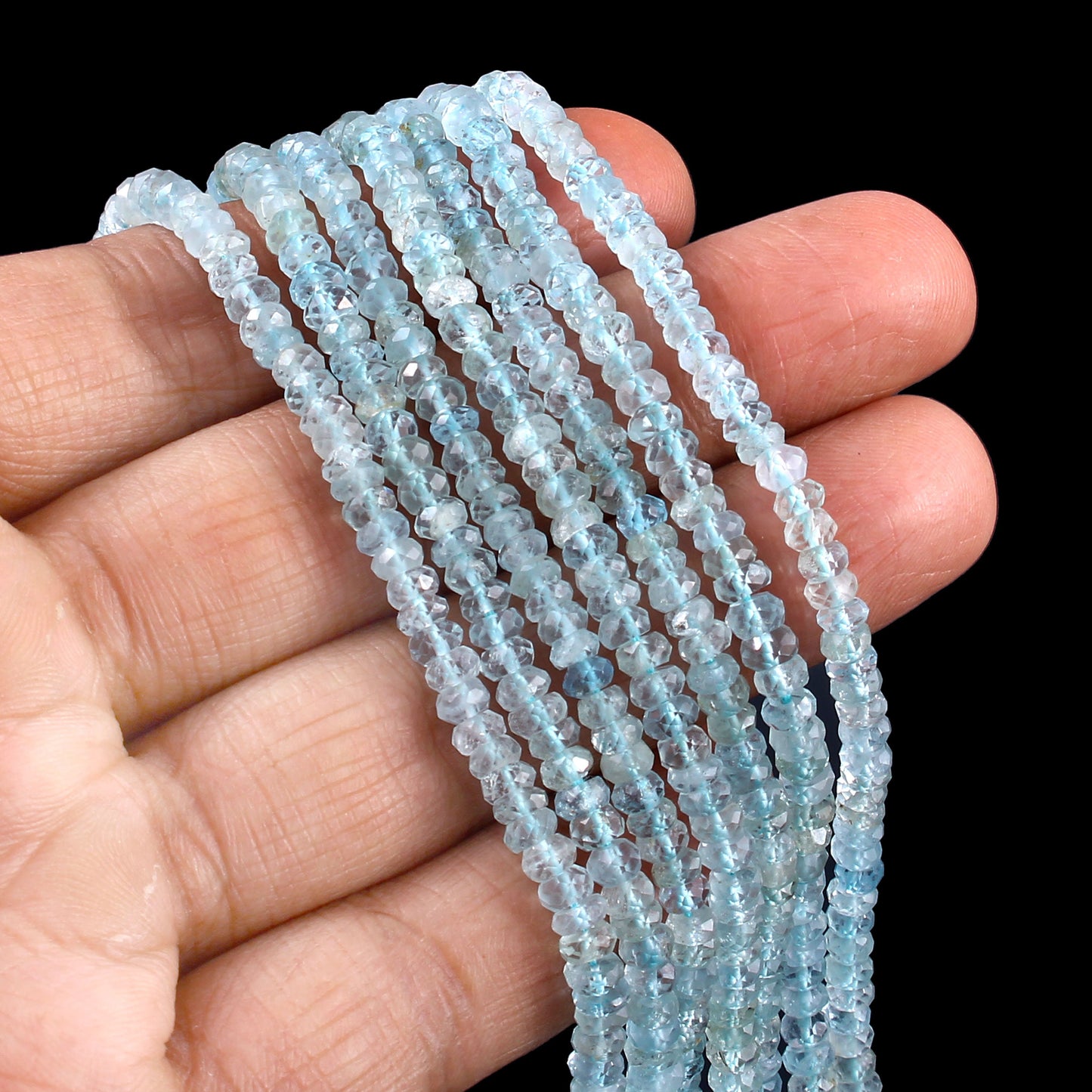 4–4.5mm Natural Blue Aquamarine Faceted Rondelle Beads