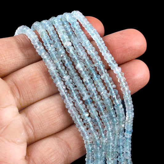 4–4.5mm Natural Blue Aquamarine Faceted Rondelle Beads