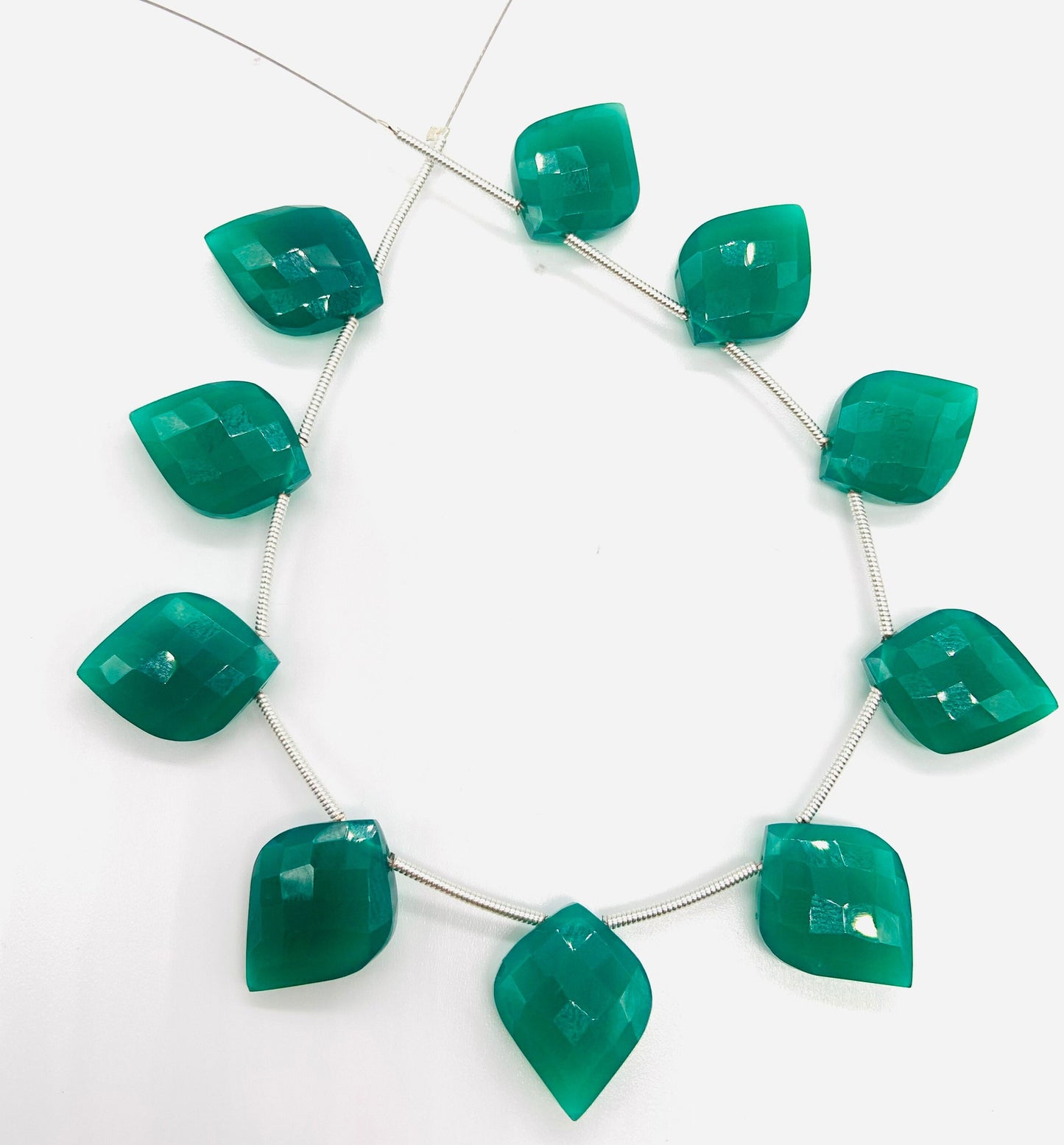 Green Onyx 10 Pieces Fancy Cut Briolette Beads | Faceted Gemstone Side Drill Beads