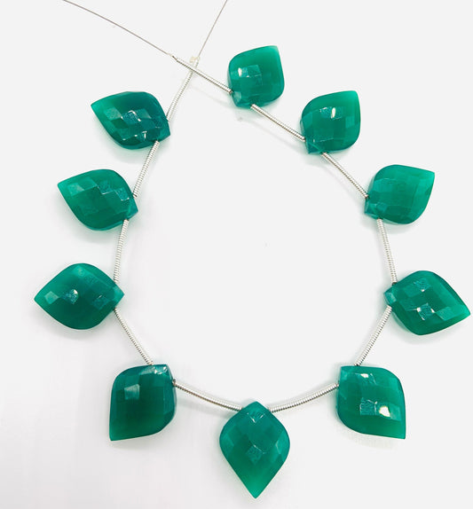 Green Onyx 10 Pieces Fancy Cut Briolette Beads | Faceted Gemstone Side Drill Beads