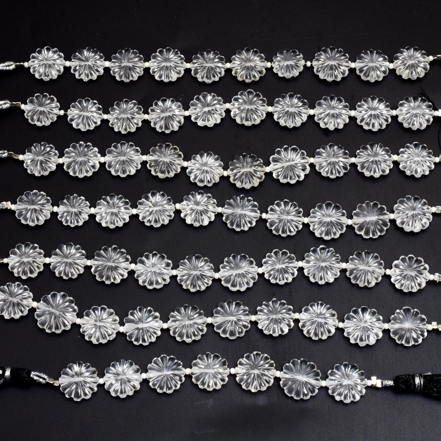 10 Pieces Natural Crystal Quartz Carved Flower Shape gemstone Flower Beads Strand | Hand Carved Crystal Floral Beads for Jewelry Making