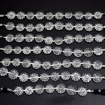 10 Pieces Natural Crystal Quartz Carved Flower Shape gemstone Flower Beads Strand | Hand Carved Crystal Floral Beads for Jewelry Making