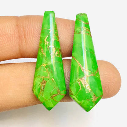 1 Pair Green Copper Turquoise Smooth Long Kite Shape Gemstone, Size 11x32mm, Matching Pair Briolette, Earring Making Gemstone, SKU - BBI978