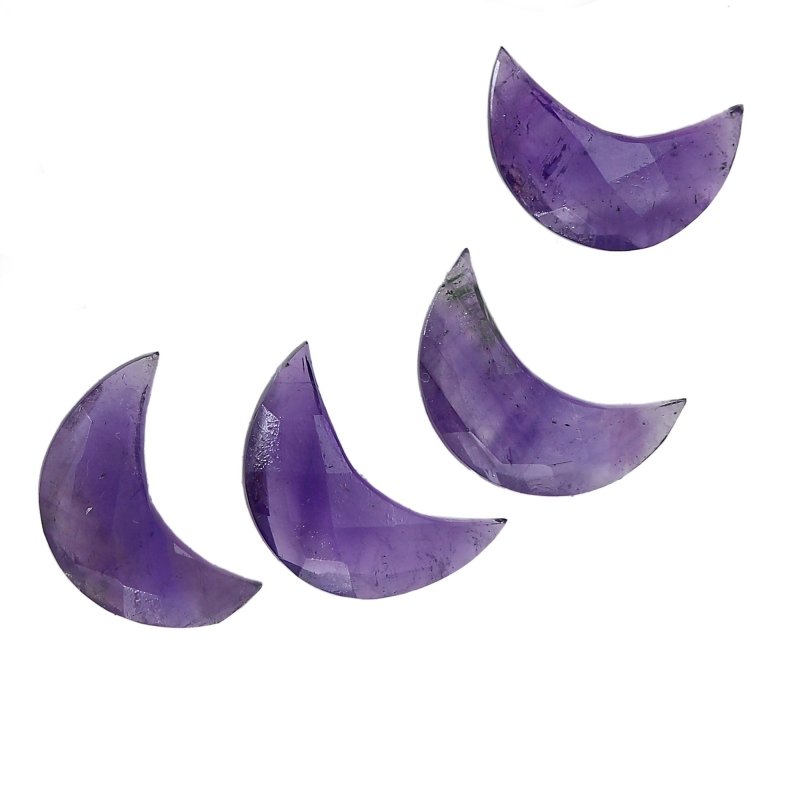 2 Pcs Natural African Amethyst Crescent Moon Gemstone | Carved Moon Stone - BeadsBoatInc