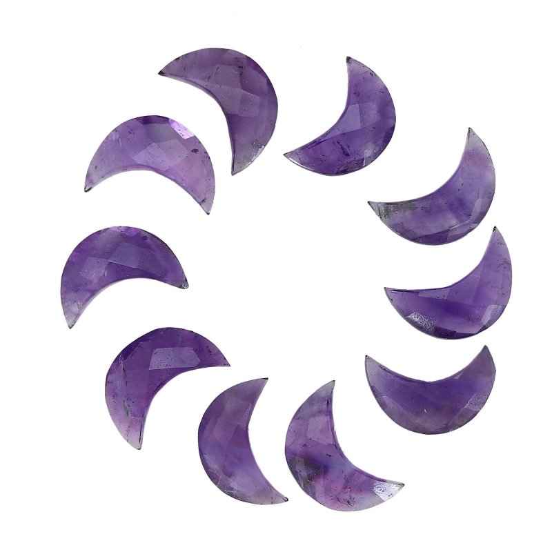 2 Pcs Natural African Amethyst Crescent Moon Gemstone | Carved Moon Stone - BeadsBoatInc