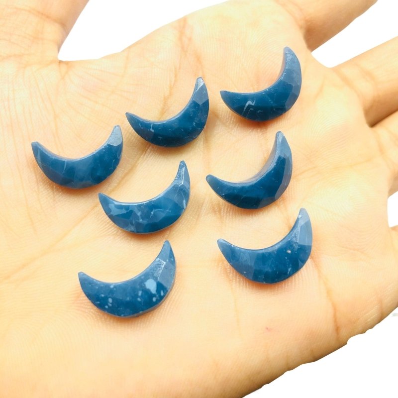 2 Pcs Natural Blue Opal Crescent Moon Gemstone | Carved Moon Shape Beads - BeadsBoatInc