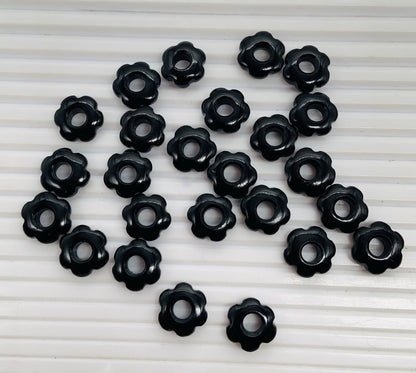 Black Onyx 4 Pieces 15mm Smooth Flower Beads | Handmade Jewelry & Bracelet Beads