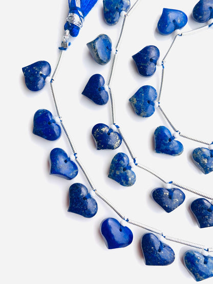 Natural Lapis Lazuli Smooth Heart Briolette Beads 8x10mm Face Drilled Gemstone 10pcs